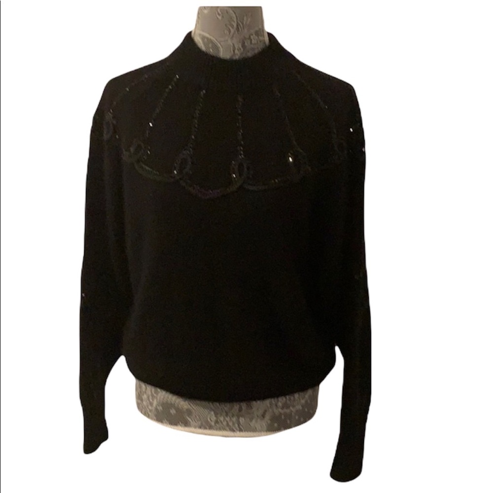 Gladys Bagley stunning silk angora black sequined sweater size M
